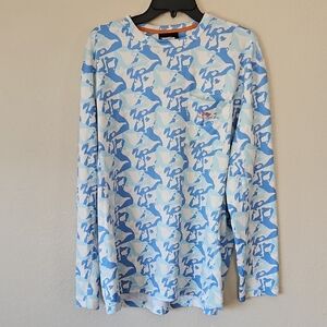 Grundens Light Blue & White Patterned Long Sleeve Shirt Large